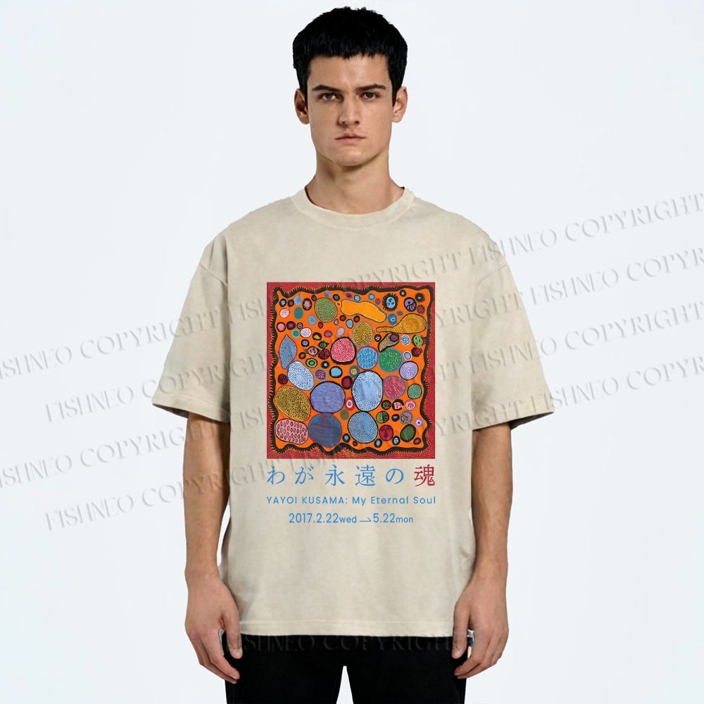 Unisex Yayoi Kusama Graffiti Printed Washed Tee