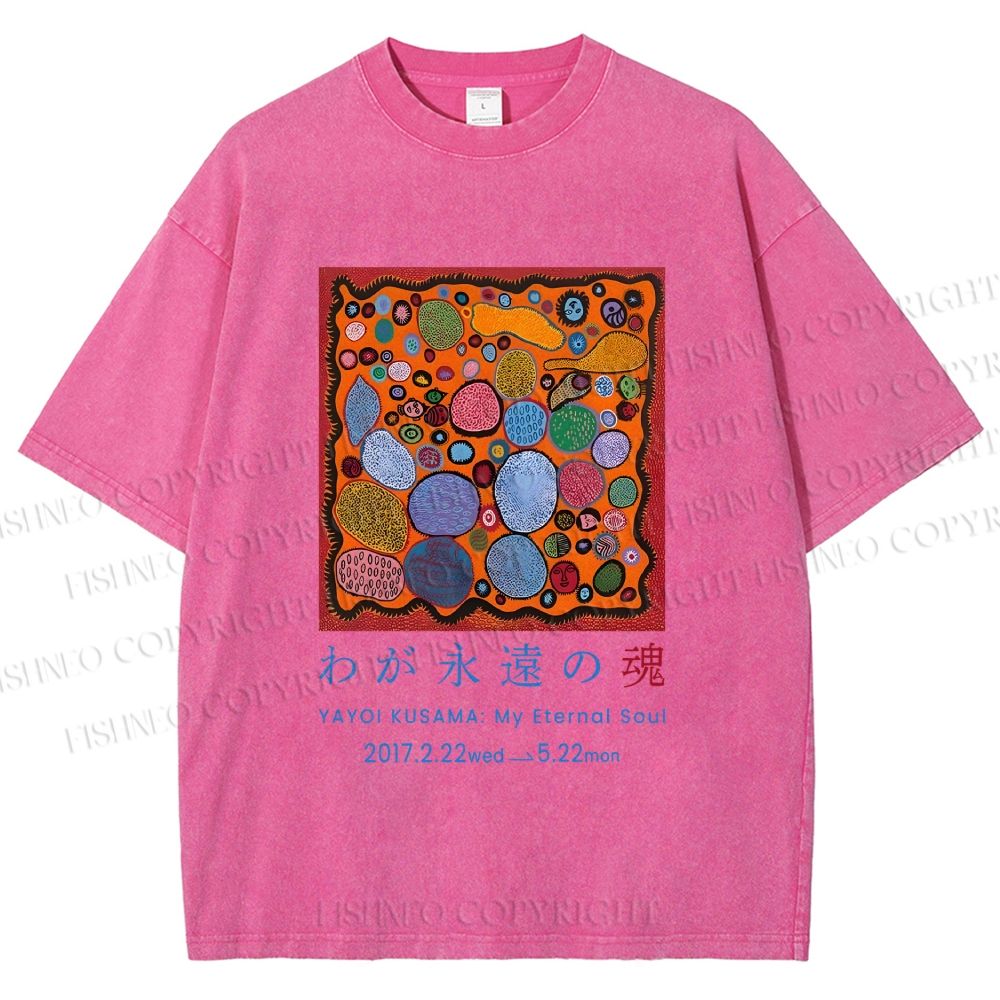 Unisex Yayoi Kusama Graffiti Printed Washed Tee