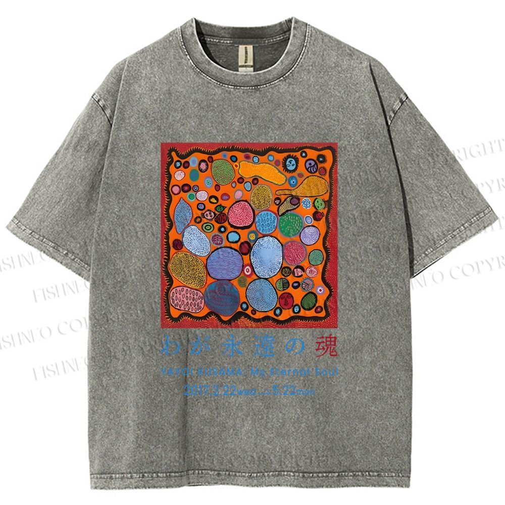Unisex Yayoi Kusama Graffiti Printed Washed Tee