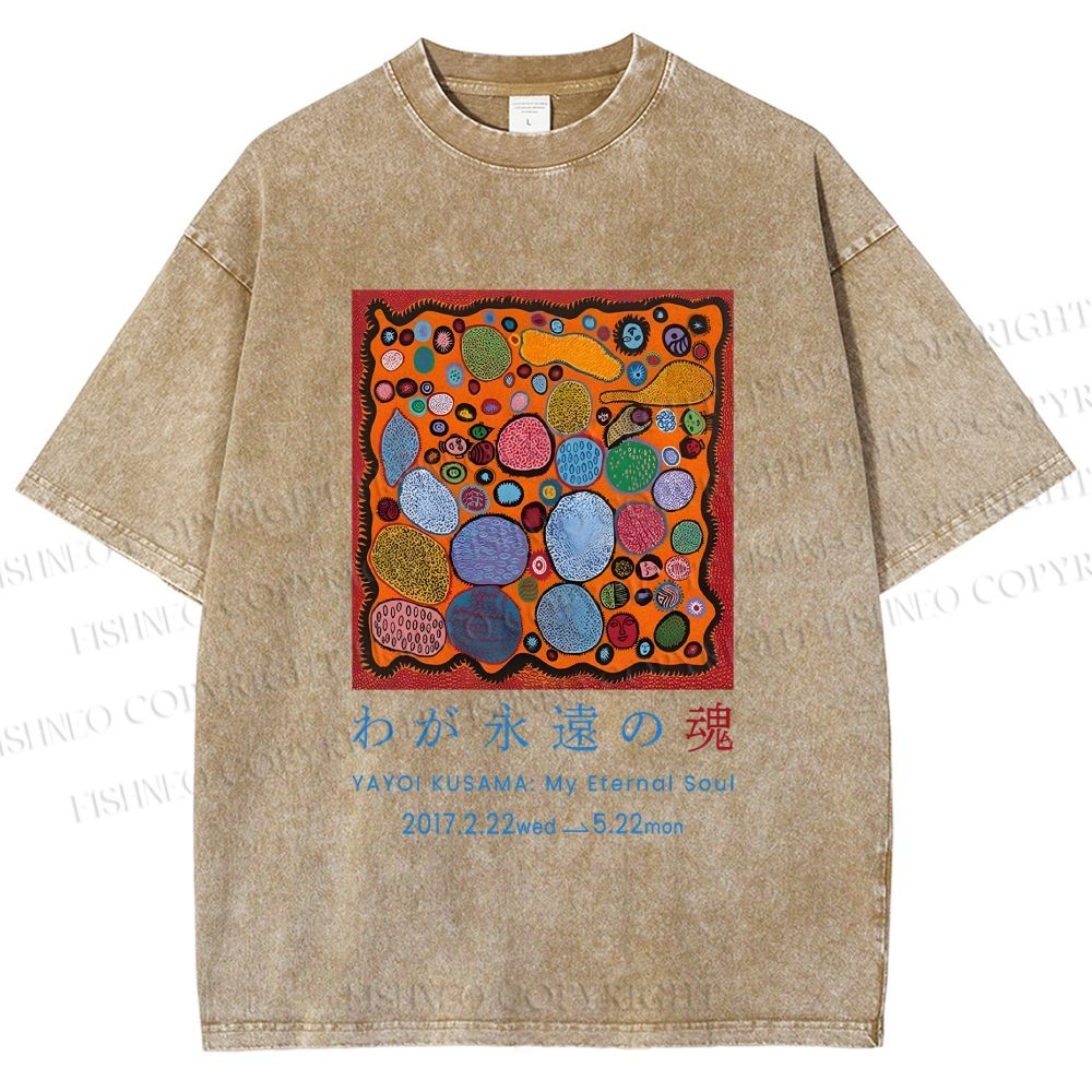 Unisex Yayoi Kusama Graffiti Printed Washed Tee