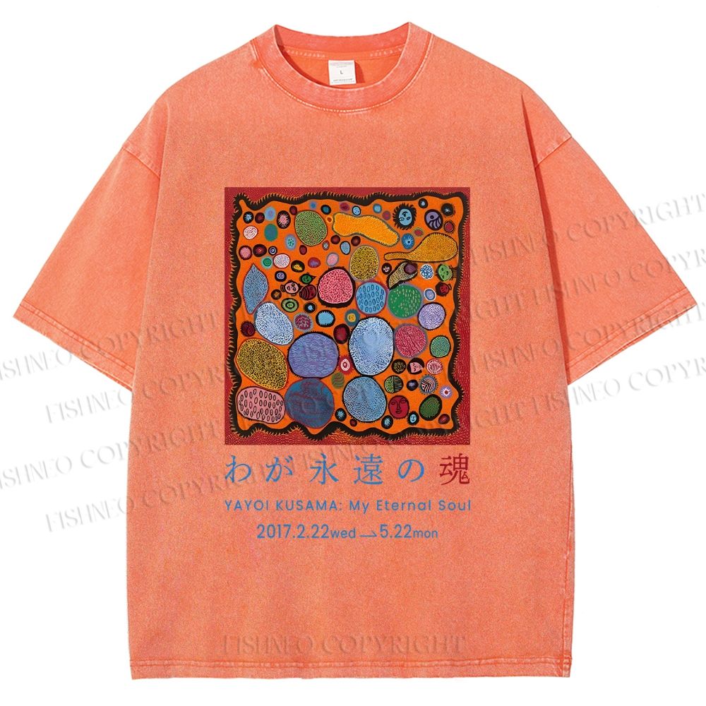 Unisex Yayoi Kusama Graffiti Printed Washed Tee