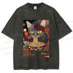 Unisex Yayoi Kusama Ramen Cat Printed Washed Tee