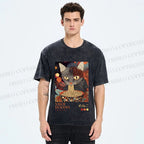 Unisex Yayoi Kusama Ramen Cat Printed Washed Tee