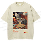 Unisex Yayoi Kusama Ramen Cat Printed Washed Tee