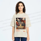 Unisex Yayoi Kusama Ramen Cat Printed Washed Tee