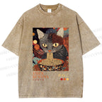 Unisex Yayoi Kusama Ramen Cat Printed Washed Tee