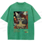 Unisex Yayoi Kusama Ramen Cat Printed Washed Tee