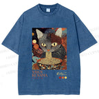 Unisex Yayoi Kusama Ramen Cat Printed Washed Tee