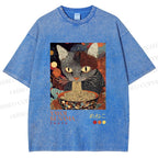 Unisex Yayoi Kusama Ramen Cat Printed Washed Tee