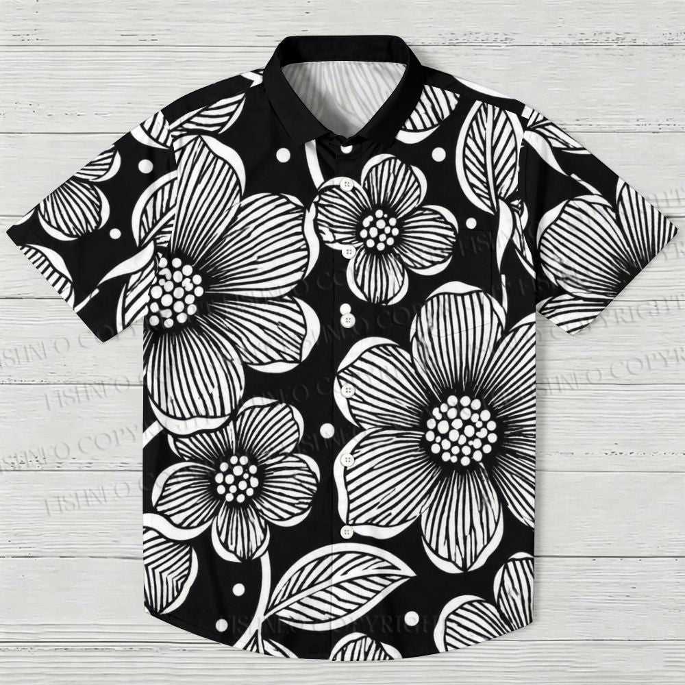 Yayoi Kusama Black Flower Hawaiian Shirt