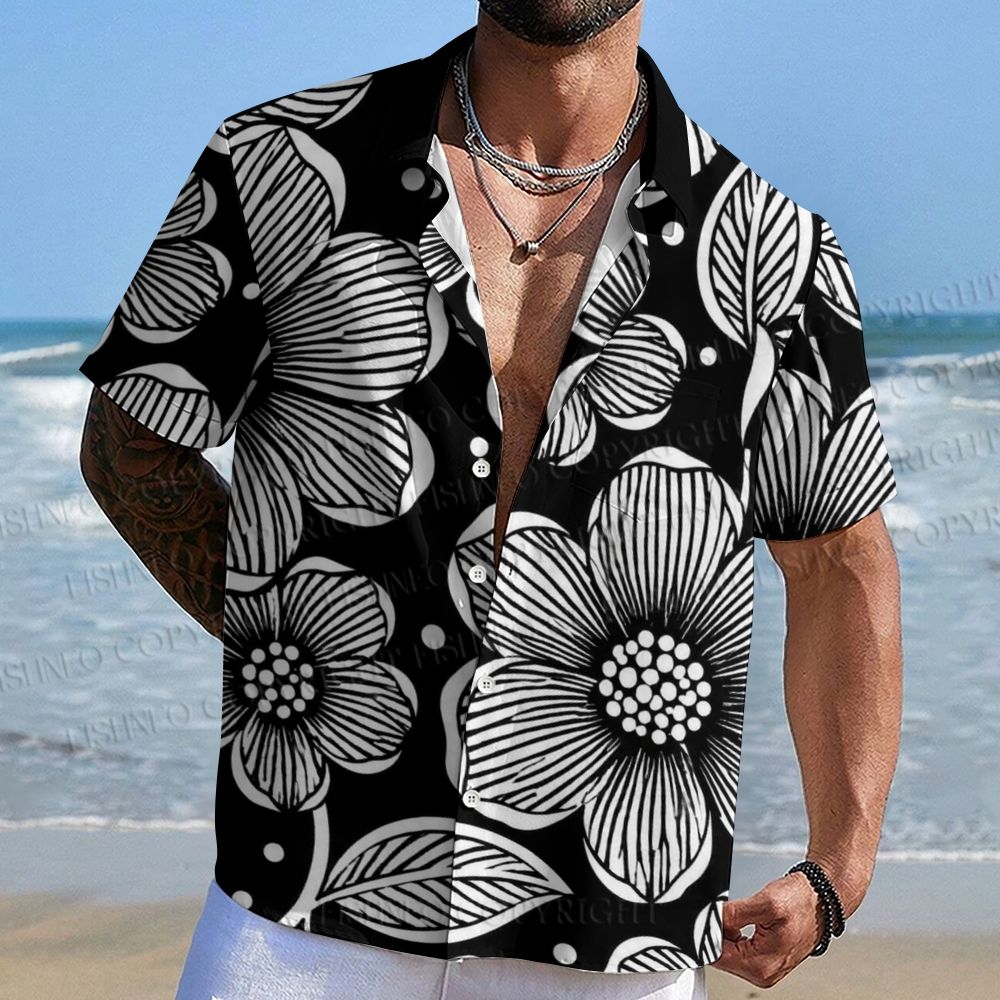 Yayoi Kusama Black Flower Hawaiian Shirt