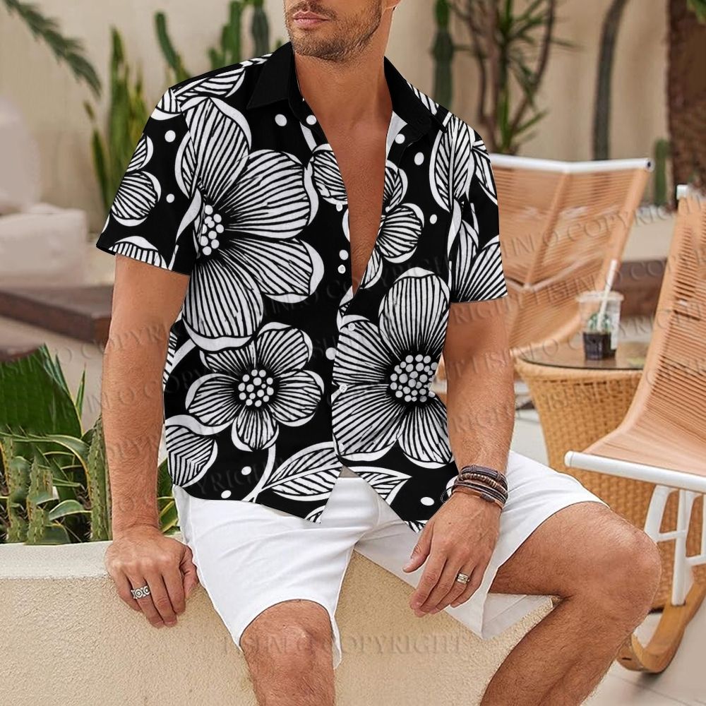 Yayoi Kusama Black Flower Hawaiian Shirt