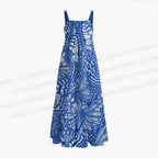 Blue White Line Art Butterfly Maxi Dresses