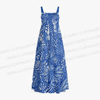Blue White Line Art Butterfly Maxi Dresses