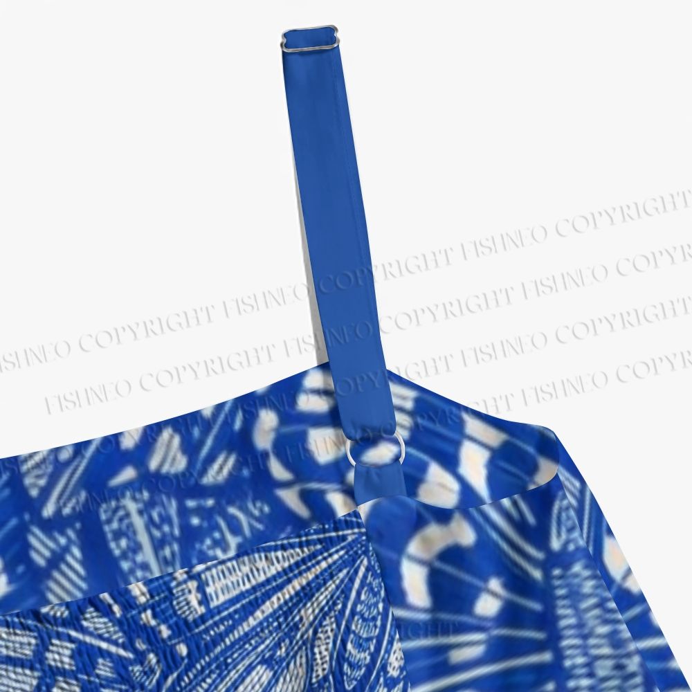 Blue White Line Art Butterfly Maxi Dresses