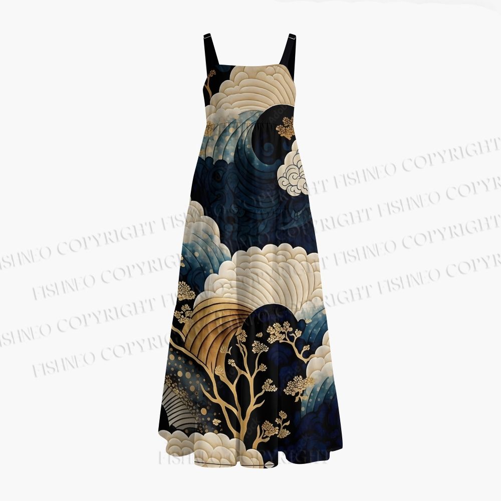 Golden Wave Sakura Art Maxi Dresses