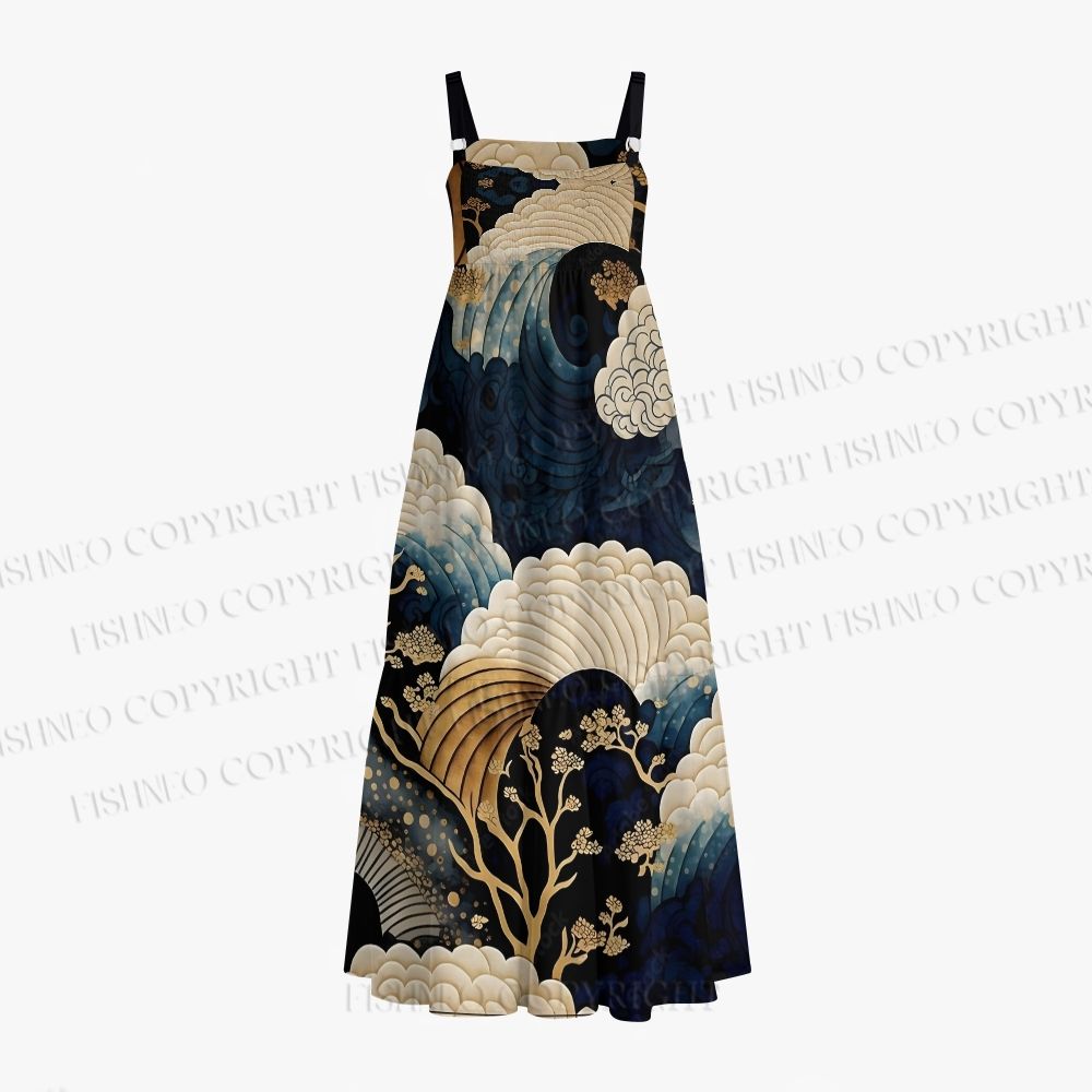 Golden Wave Sakura Art Maxi Dresses