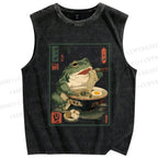 Unisex Ramen Frog Printed Washed Tank Top