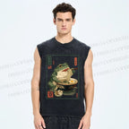 Unisex Ramen Frog Printed Washed Tank Top