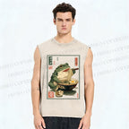 Unisex Ramen Frog Printed Washed Tank Top