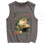 Unisex Ramen Frog Printed Washed Tank Top