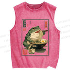 Unisex Ramen Frog Printed Washed Tank Top