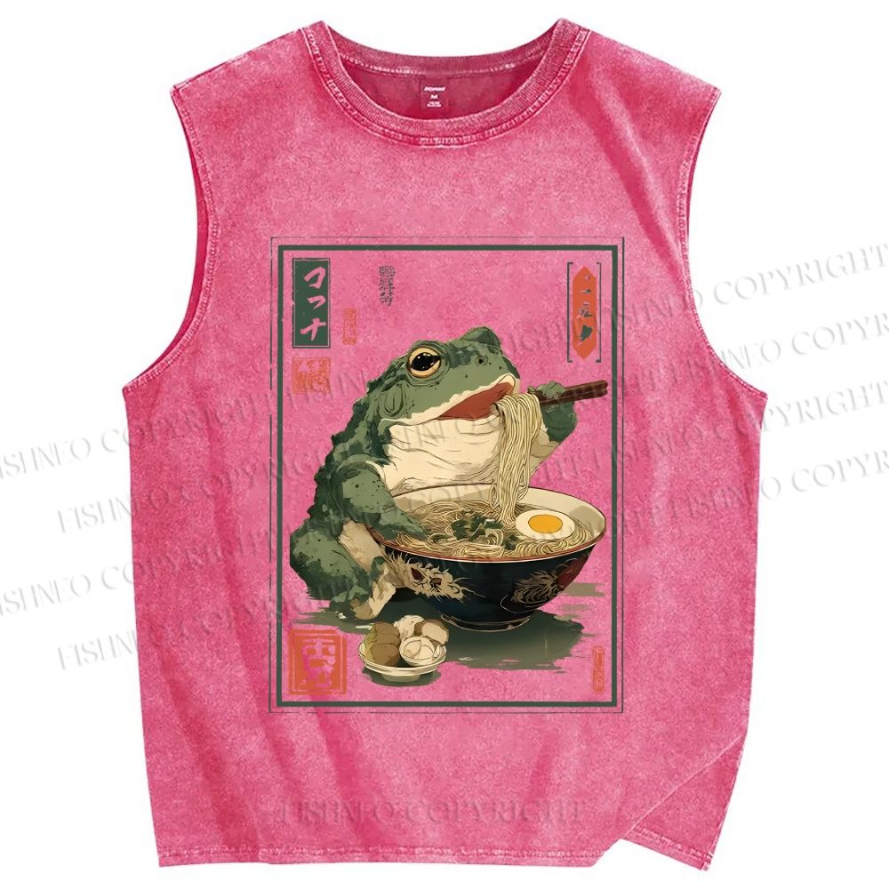 Unisex Ramen Frog Printed Washed Tank Top