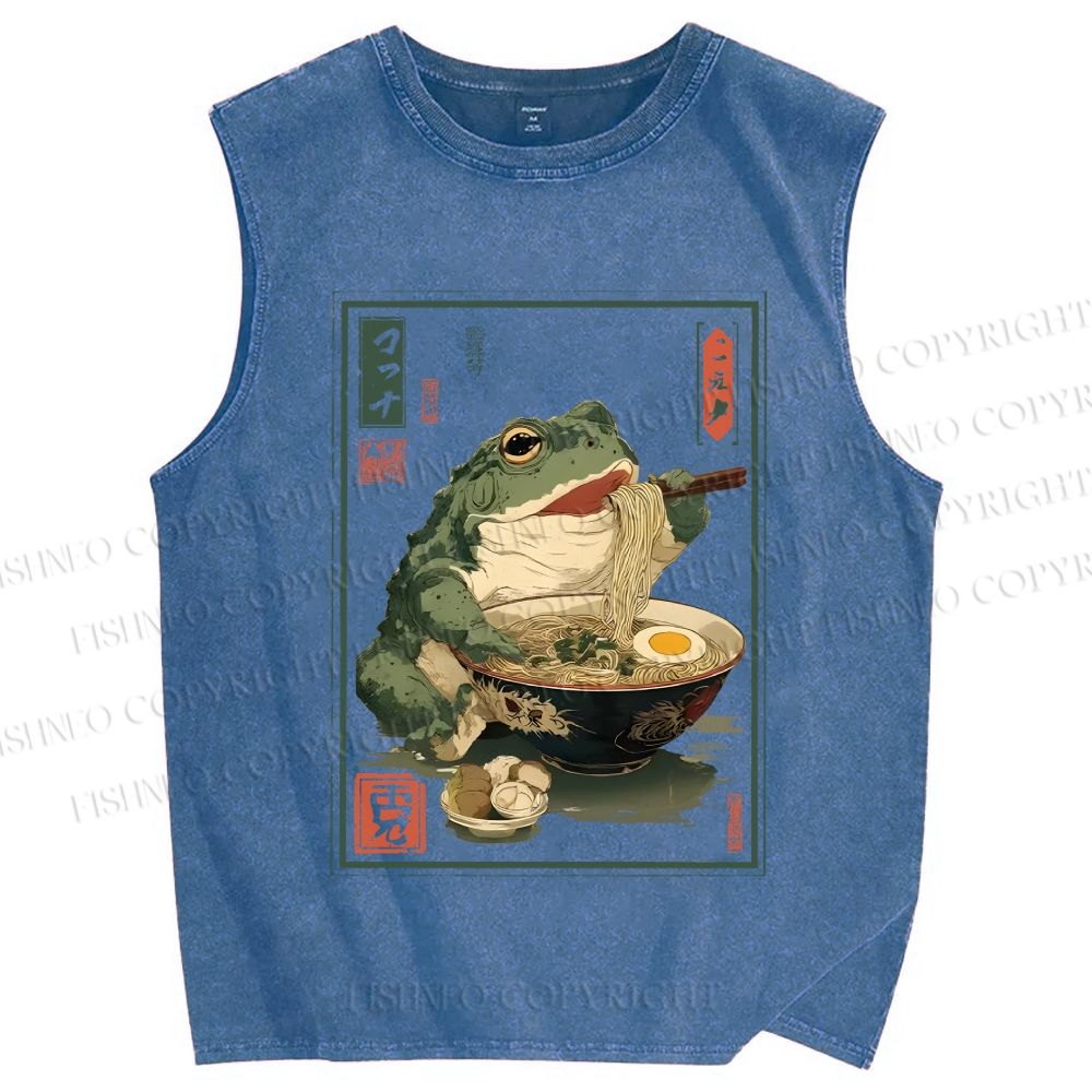 Unisex Ramen Frog Printed Washed Tank Top