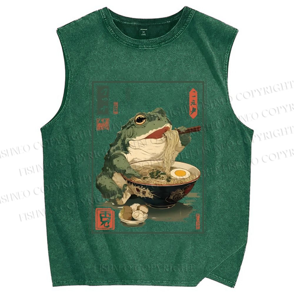 Unisex Ramen Frog Printed Washed Tank Top