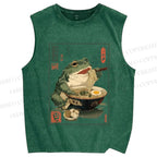 Unisex Ramen Frog Printed Washed Tank Top