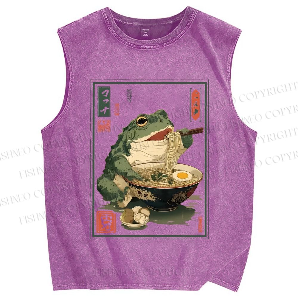 Unisex Ramen Frog Printed Washed Tank Top