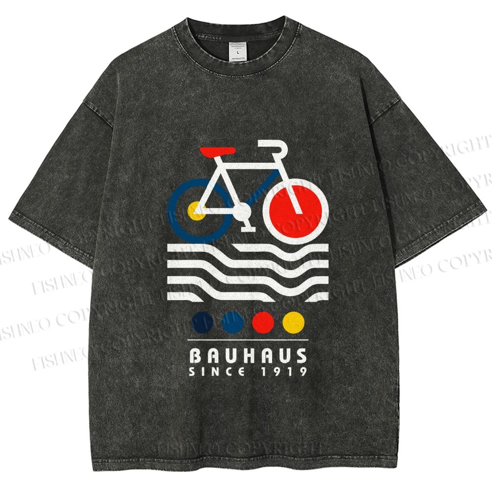 Unisex Bauhaus Bicycle Printed Washed Tee
