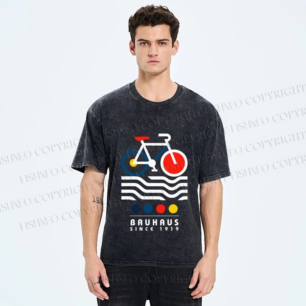 Unisex Bauhaus Bicycle Printed Washed Tee