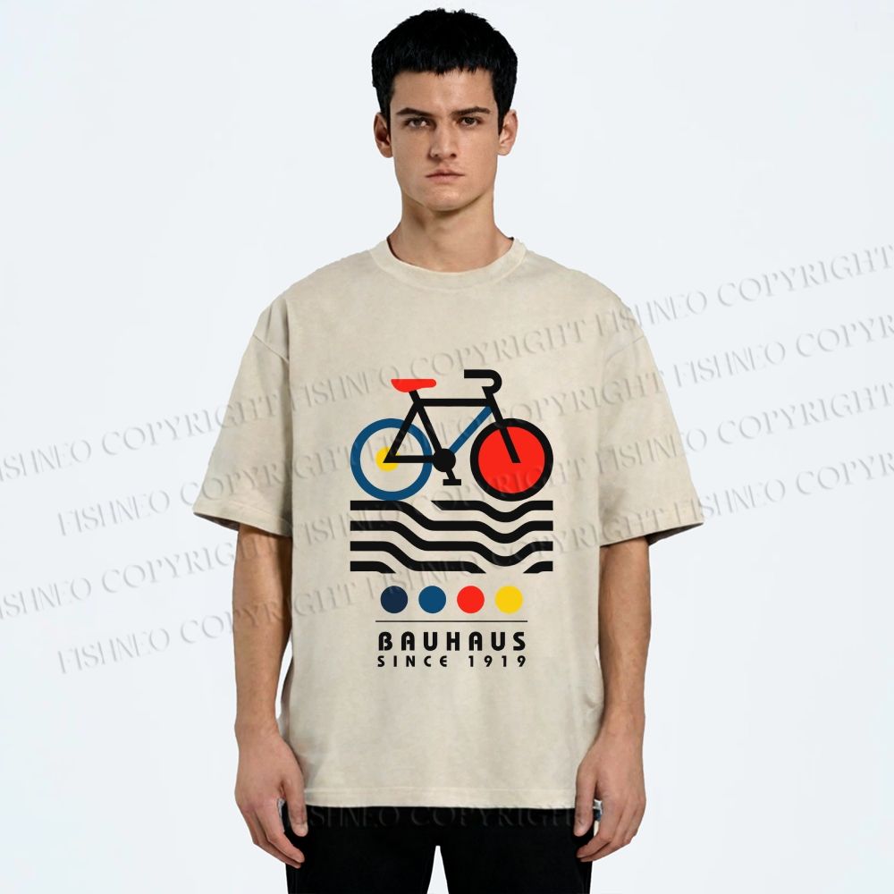 Unisex Bauhaus Bicycle Printed Washed Tee