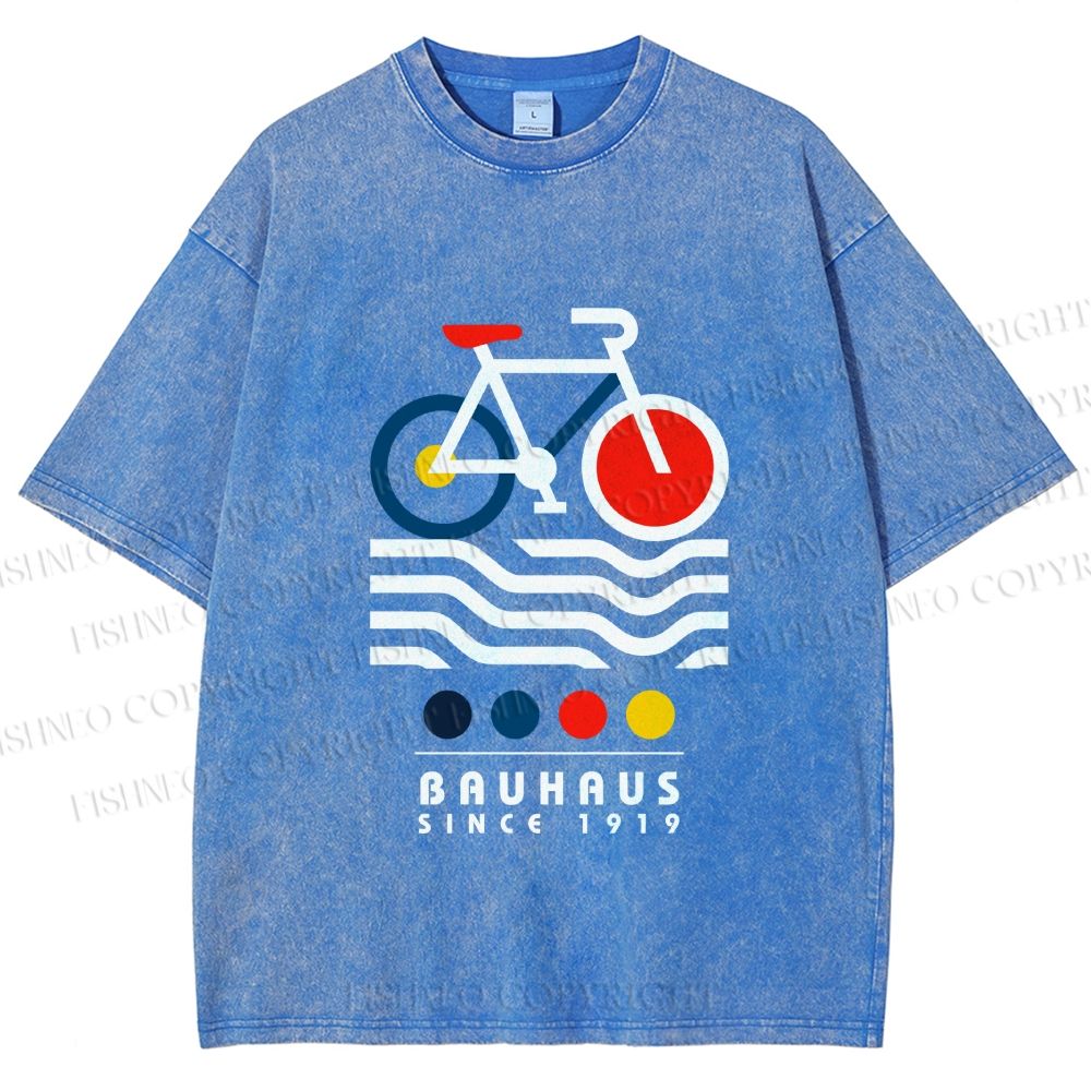 Unisex Bauhaus Bicycle Printed Washed Tee