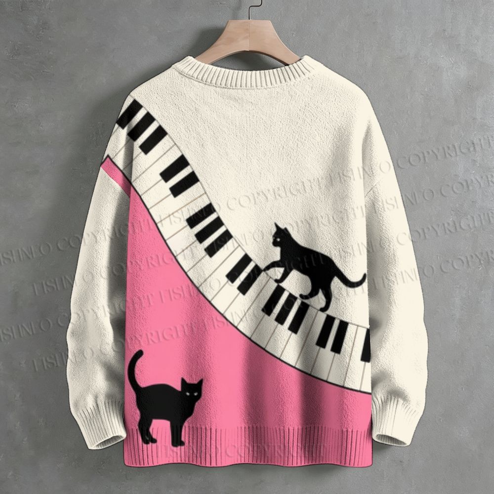 Piano Black Cats Crew Neck Sweater