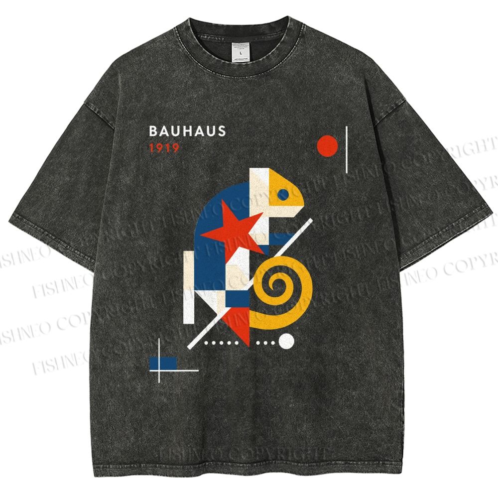 Unisex Bauhaus Lizard  Printed Washed Tee