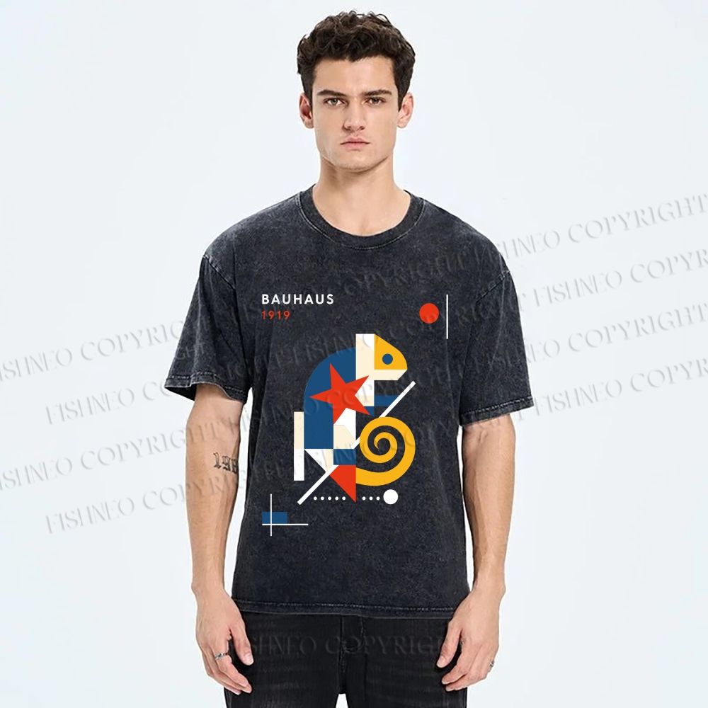 Unisex Bauhaus Lizard  Printed Washed Tee