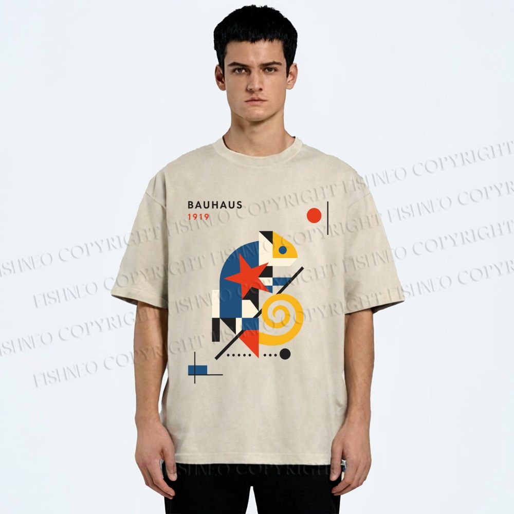 Unisex Bauhaus Lizard  Printed Washed Tee