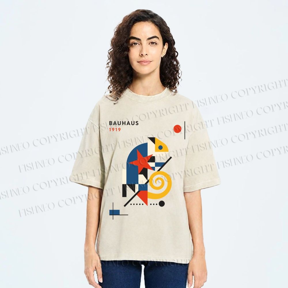 Unisex Bauhaus Lizard  Printed Washed Tee
