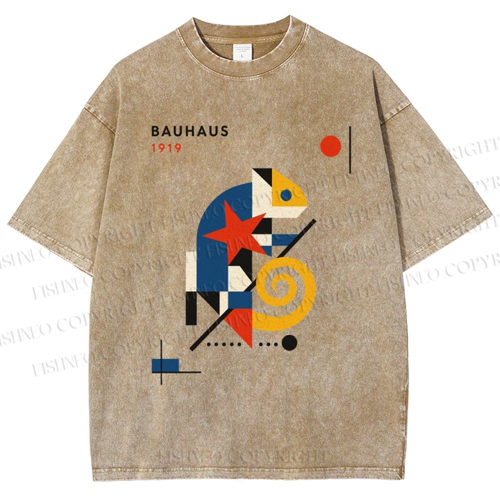 Unisex Bauhaus Lizard  Printed Washed Tee