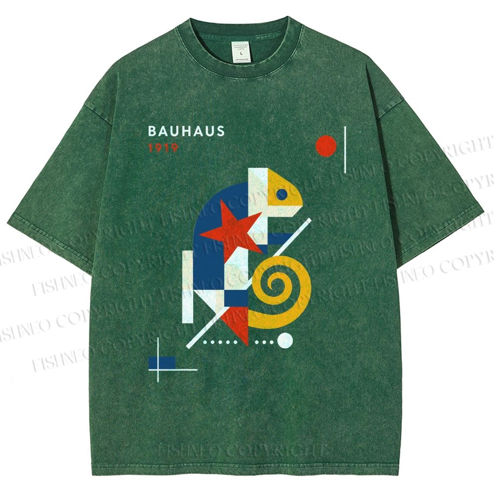 Unisex Bauhaus Lizard  Printed Washed Tee
