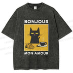 Unisex Bonjour Mon Amour Printed Washed Tee