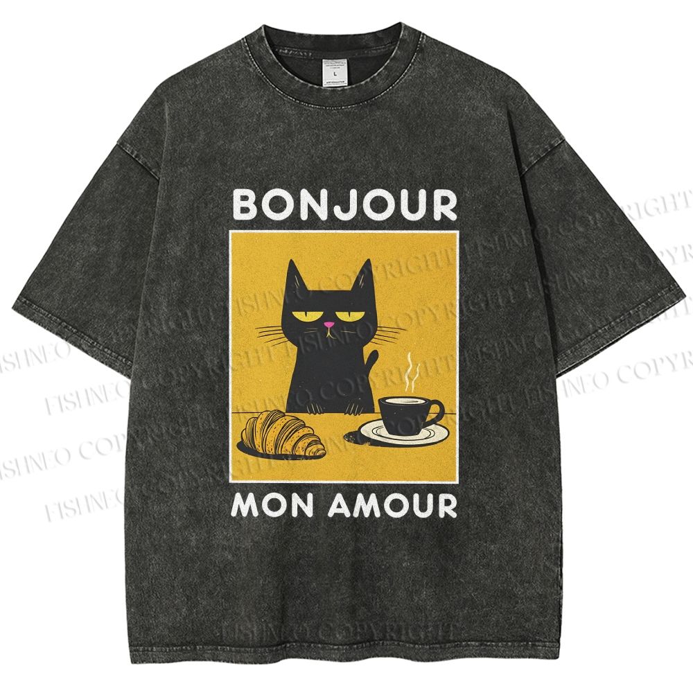 Unisex Bonjour Mon Amour Printed Washed Tee