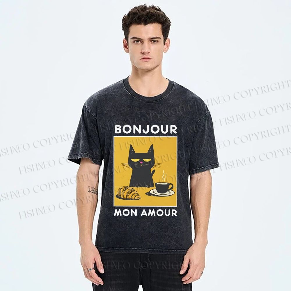 Unisex Bonjour Mon Amour Printed Washed Tee