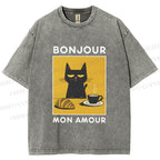 Unisex Bonjour Mon Amour Printed Washed Tee