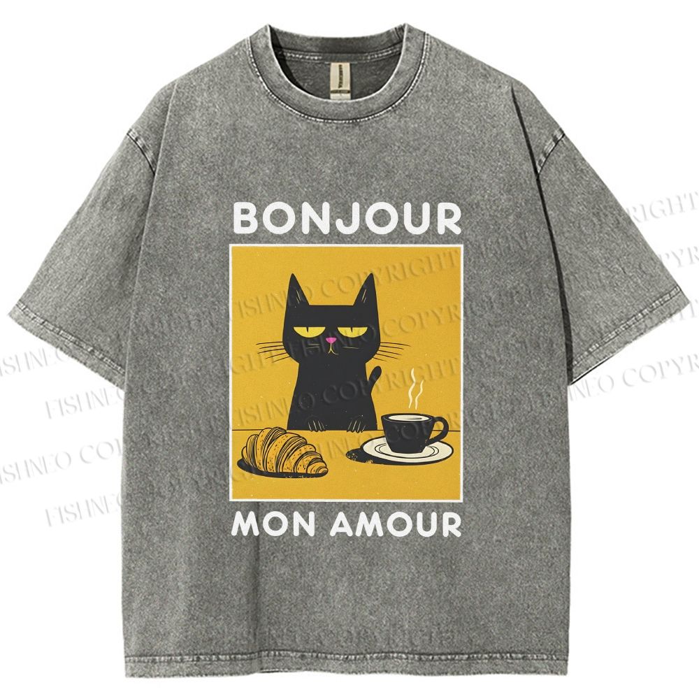 Unisex Bonjour Mon Amour Printed Washed Tee
