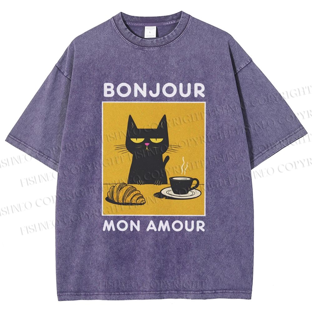 Unisex Bonjour Mon Amour Printed Washed Tee