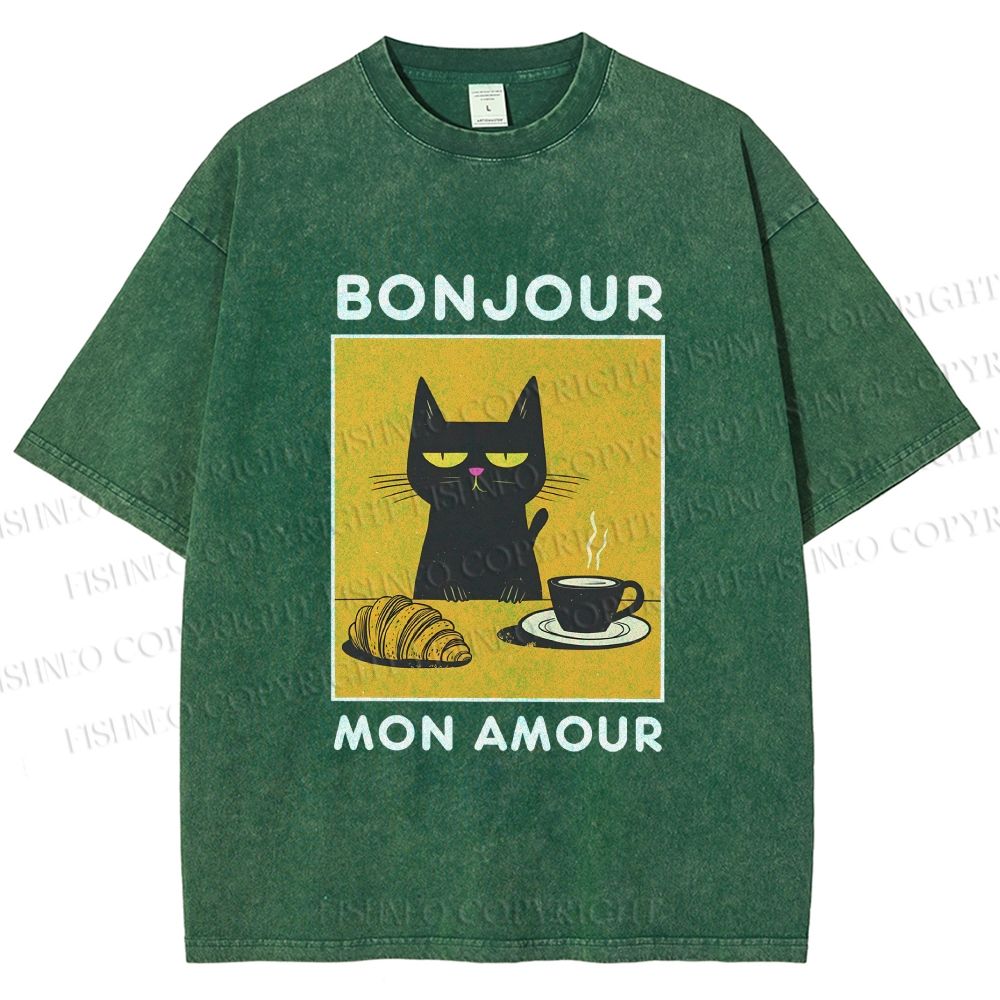 Unisex Bonjour Mon Amour Printed Washed Tee