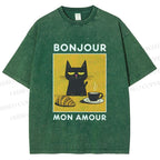 Unisex Bonjour Mon Amour Printed Washed Tee